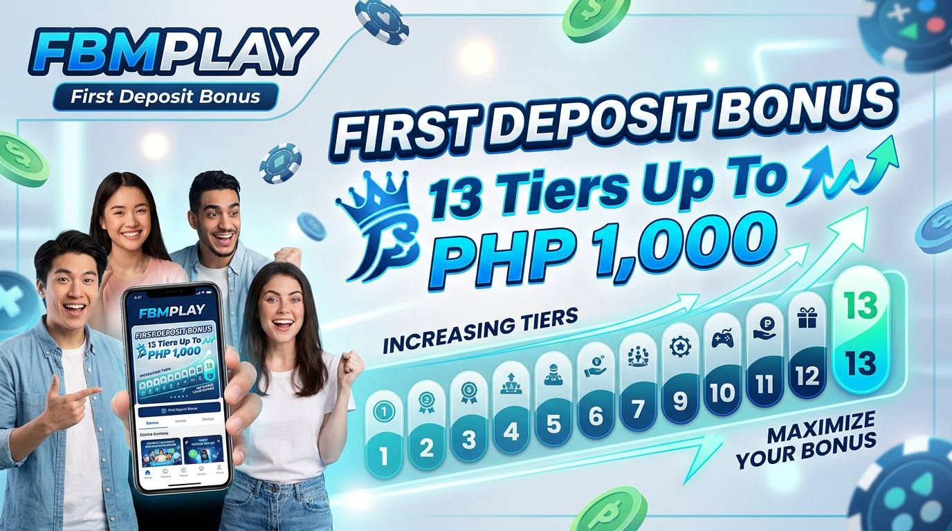 FBMPLAY First Deposit Bonus: 13 Tiers Up To ₱1,000